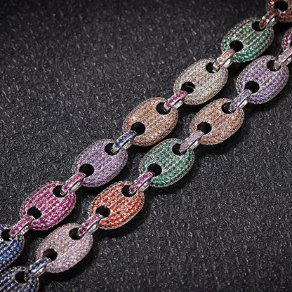16"-30" Cubic Zirconia Solid Coffee Beans Pig Nose Link Chain Necklace