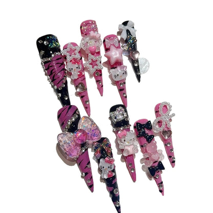 5.0 Extra-long Stiletto Hand-painted Zebra-print Kt Glam Girl Wearable Nails, High-end Personalized European/american Style,