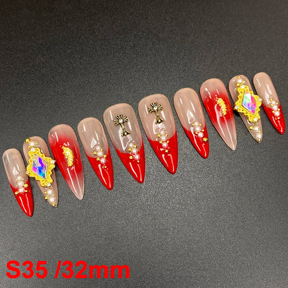 Wholesale Best Quality Durable Acrylic Handmade False Press on Nails 10PCS Luxury Long Ballerina Artificial Fingernail with Glue