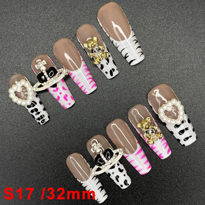Wholesale Best Quality Durable Acrylic Handmade False Press on Nails 10PCS Luxury Long Ballerina Artificial Fingernail with Glue