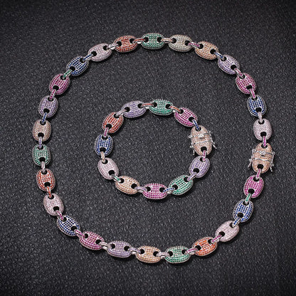 16"-30" Cubic Zirconia Solid Coffee Beans Pig Nose Link Chain Necklace