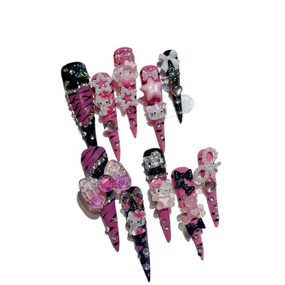 5.0 Extra-long Stiletto Hand-painted Zebra-print Kt Glam Girl Wearable Nails, High-end Personalized European/american Style,