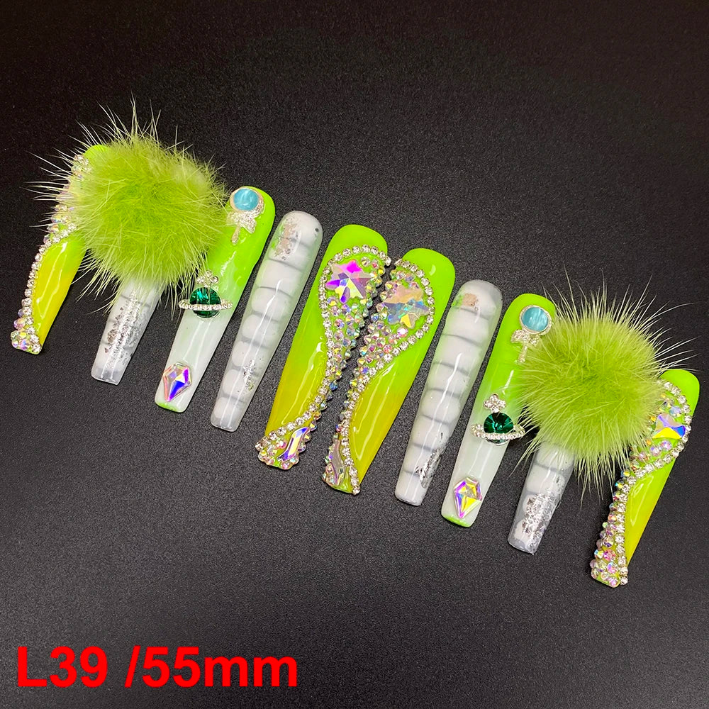 Wholesale Best Quality Durable Acrylic Handmade False Press on Nails 10PCS Luxury Long Ballerina Artificial Fingernail with Glue
