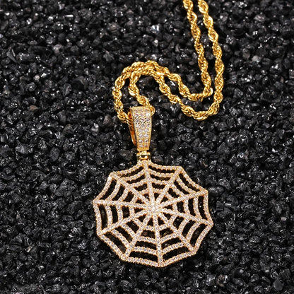 Claw Setting AAA+ CZ Stone Paved Bling Iced Out Spider Web Pendants Necklaces