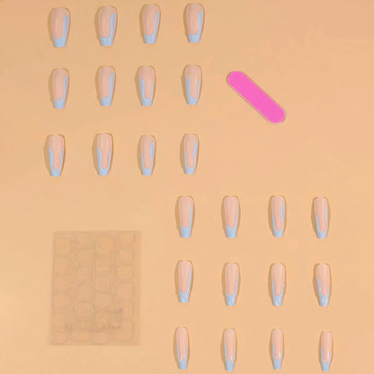 24pcs 3D Dimensional French Square Sky Blue ABS Acrylic Press-on Full Cover Fingernails Minimalist Luxury