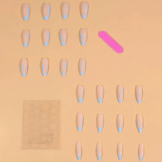 24pcs 3D Dimensional French Square Sky Blue ABS Acrylic Press-on Full Cover Fingernails Minimalist Luxury