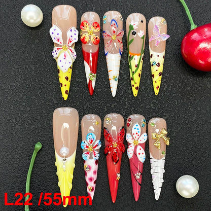 Custom Elegant 3D Decoration Ballerina Wearable Artificial Handmade Press on Nails 10PCS Hand Paint Trapezoid Nails Art Manicure