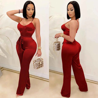 Spaghetti Strap Sleeve Straight Jumpsuits