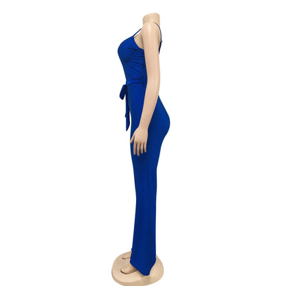 Spaghetti Strap Sleeve Straight Jumpsuits