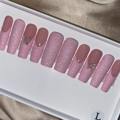 Exclusive Elegant French Design Private Label Short Matte Handmade Press Nails Fake Full Cover Rhinestone Acrylic Artificial