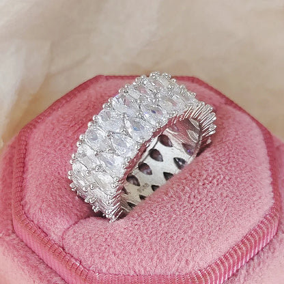 New Sliver Color Zircon Ring for Women Luxury Filled With Crystals Embellishment Fashion Finger Ring Party Jewelry Gift