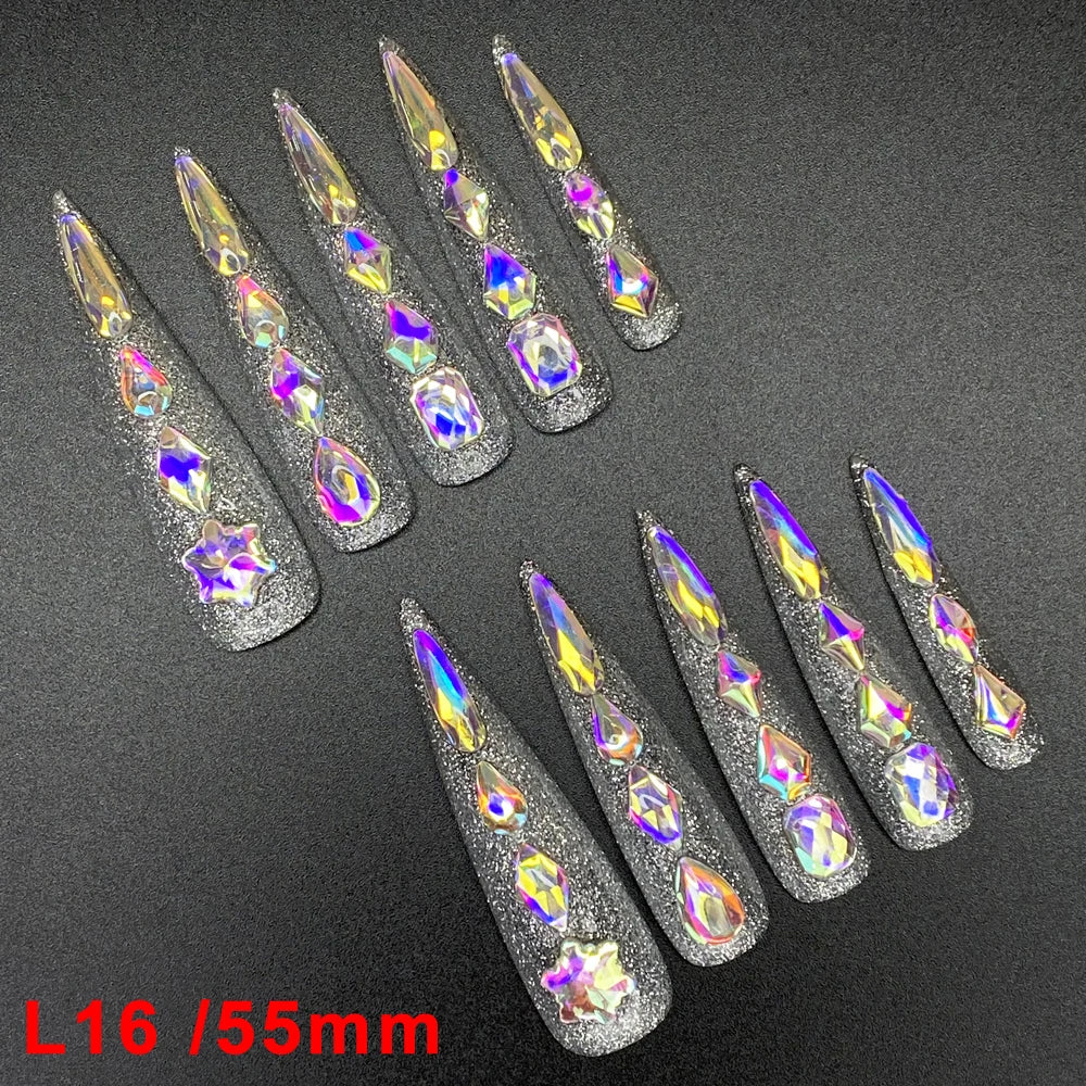 Wholesale Best Quality Durable Acrylic Handmade False Press on Nails 10PCS Luxury Long Ballerina Artificial Fingernail with Glue