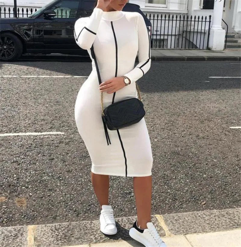 Tight All-around Contrast Slim Fit Midi Dresses