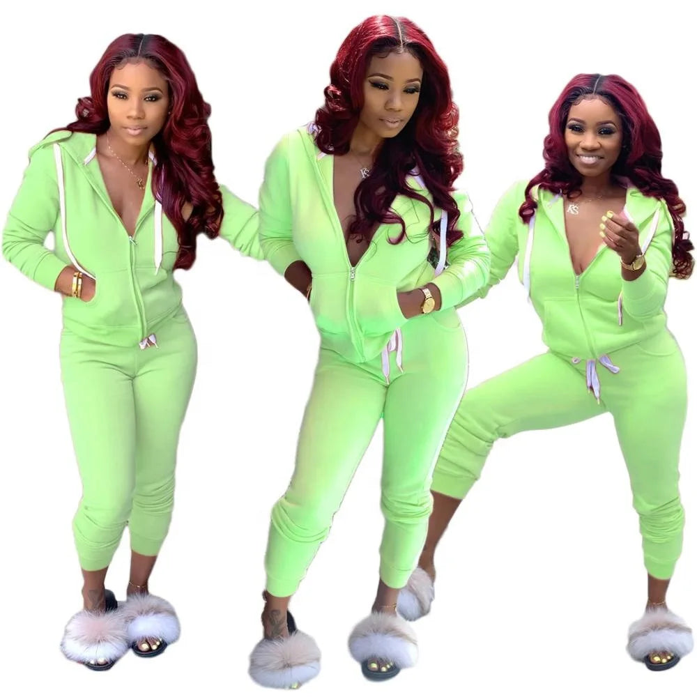 Fashion Trend Solid Color Plus Fleece Sports Color Sweater Two-piece Sets