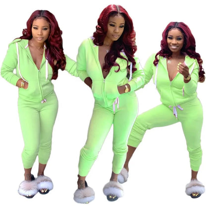 Fashion Trend Solid Color Plus Fleece Sports Color Sweater Two-piece Sets