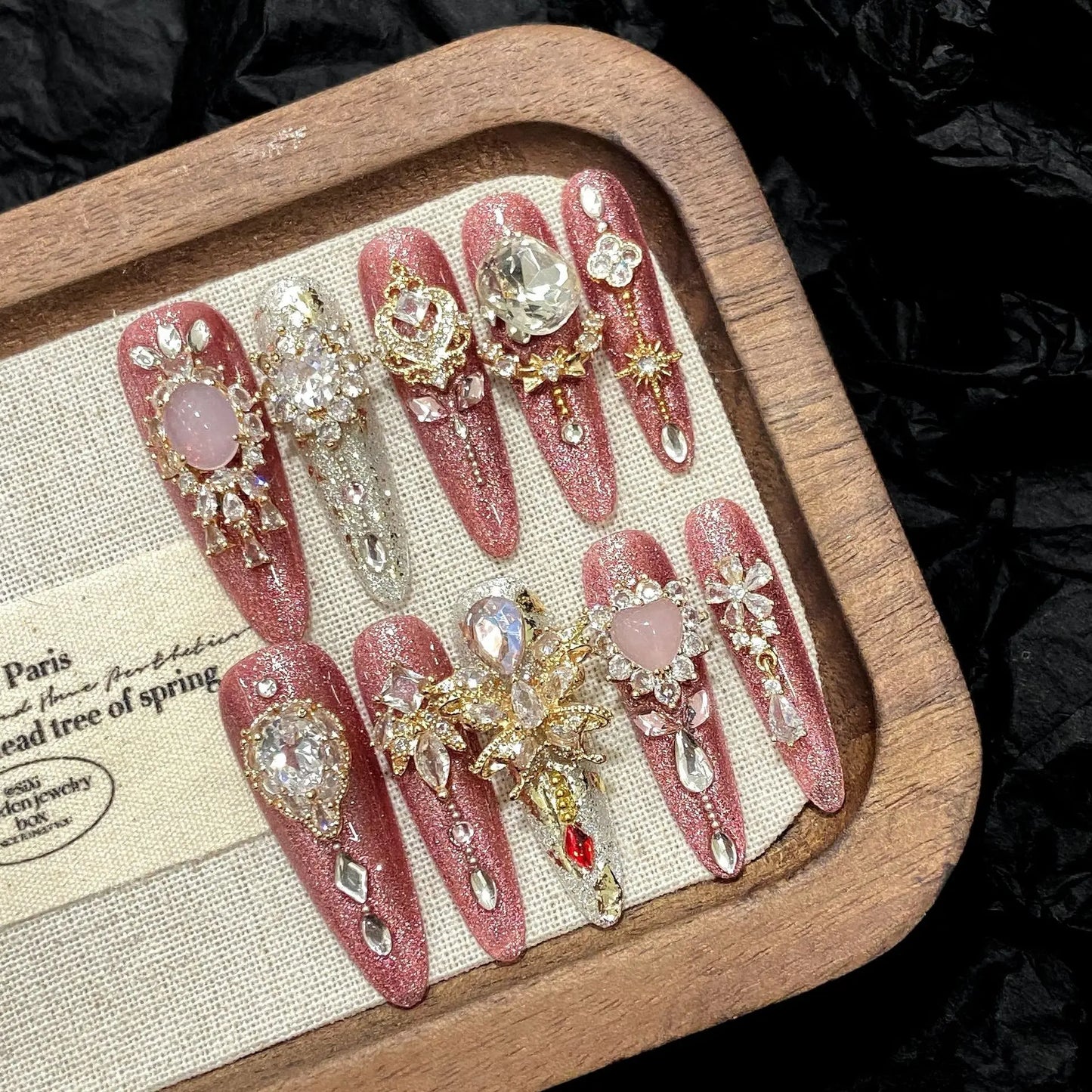 French Romantic Art Handmade butterfly Blue Rose Nail Art Piece Detachable Wearing Nails Press on Nails