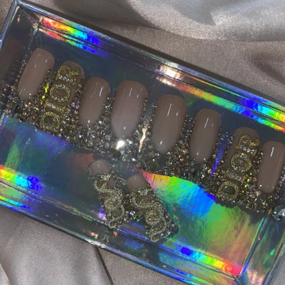 Exclusive Elegant French Design Private Label Short Matte Handmade Press Nails Fake Full Cover Rhinestone Acrylic Artificial