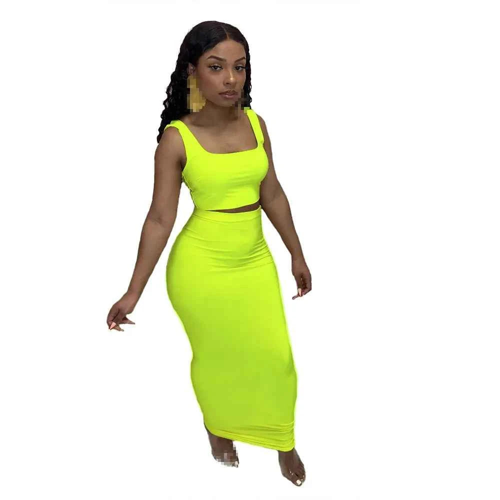 Solid Tank Cropped Top & Hips Enhancement Maxi Skirt Set (2pcs.)