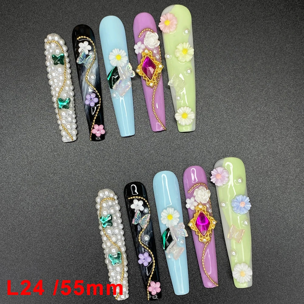 Wholesale Best Quality Durable Acrylic Handmade False Press on Nails 10PCS Luxury Long Ballerina Artificial Fingernail with Glue