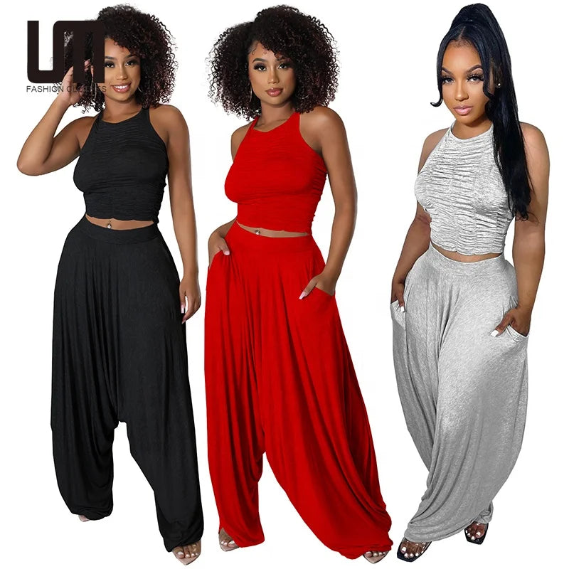Pleated Tank Tops + Ankle-Length Pants (Unique Design)