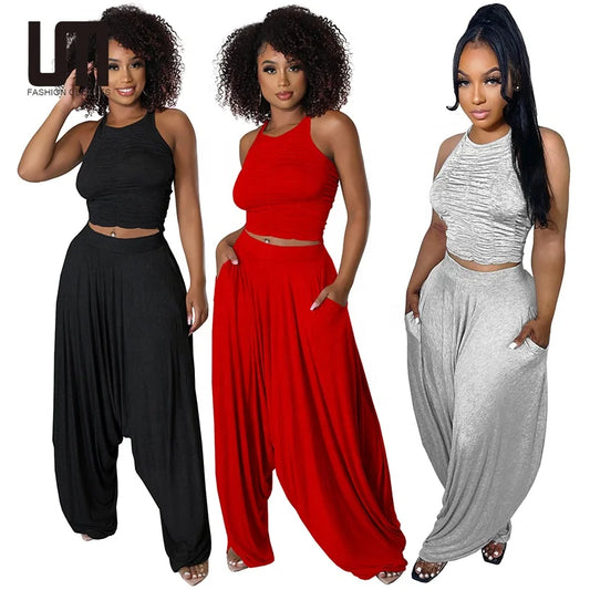 Pleated Tank Tops + Ankle-Length Pants (Unique Design)