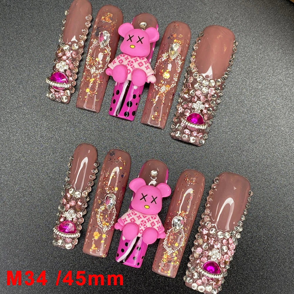 Wholesale Best Quality Durable Acrylic Handmade False Press on Nails 10PCS Luxury Long Ballerina Artificial Fingernail with Glue