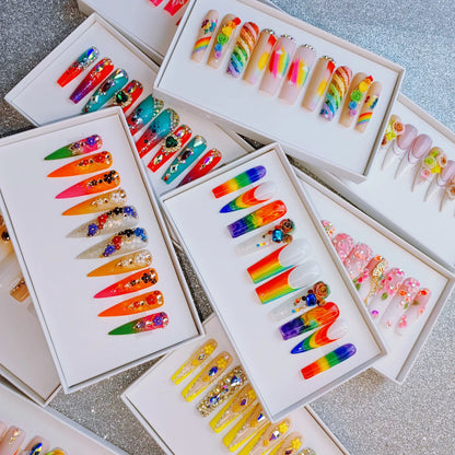 French Press on Nails Acrylic Hand Painted Designer Private Label Logo Customized Packaging Artificial Fingernails