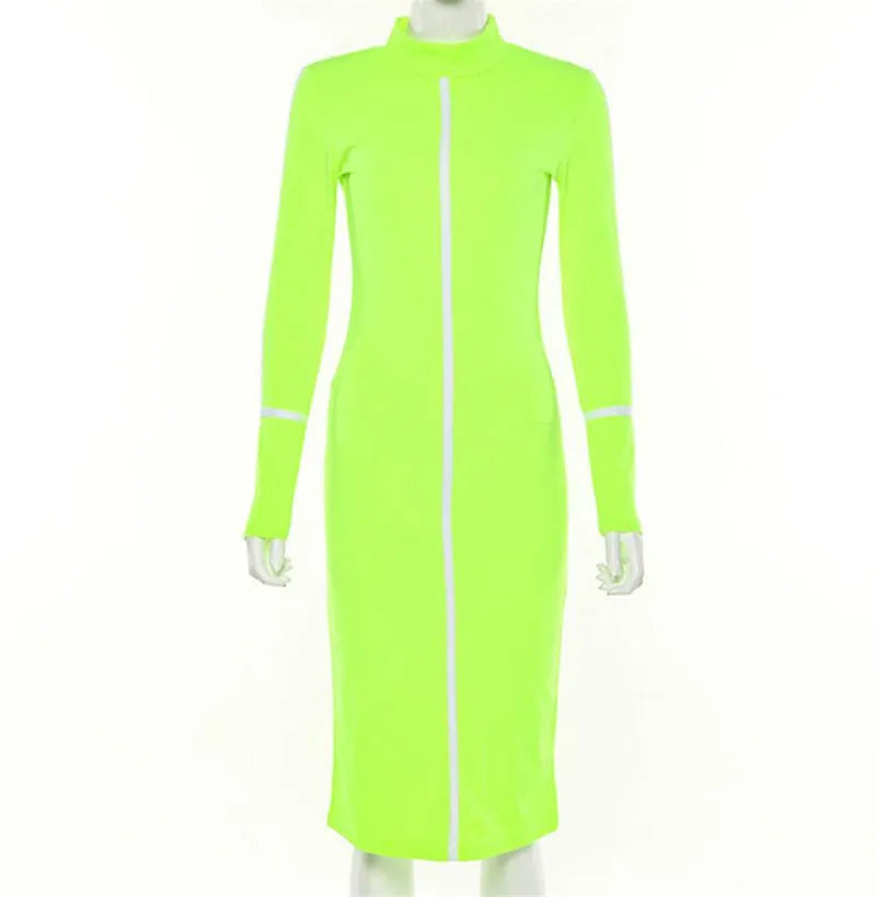 Tight All-around Contrast Slim Fit Midi Dresses