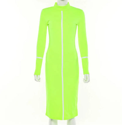 Tight All-around Contrast Slim Fit Midi Dresses