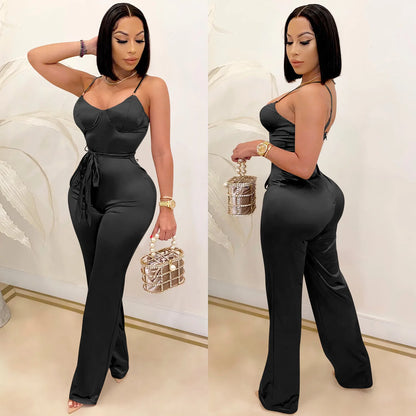 Spaghetti Strap Sleeve Straight Jumpsuits