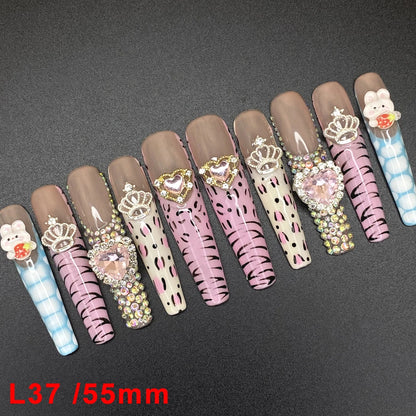 Wholesale Best Quality Durable Acrylic Handmade False Press on Nails 10PCS Luxury Long Ballerina Artificial Fingernail with Glue