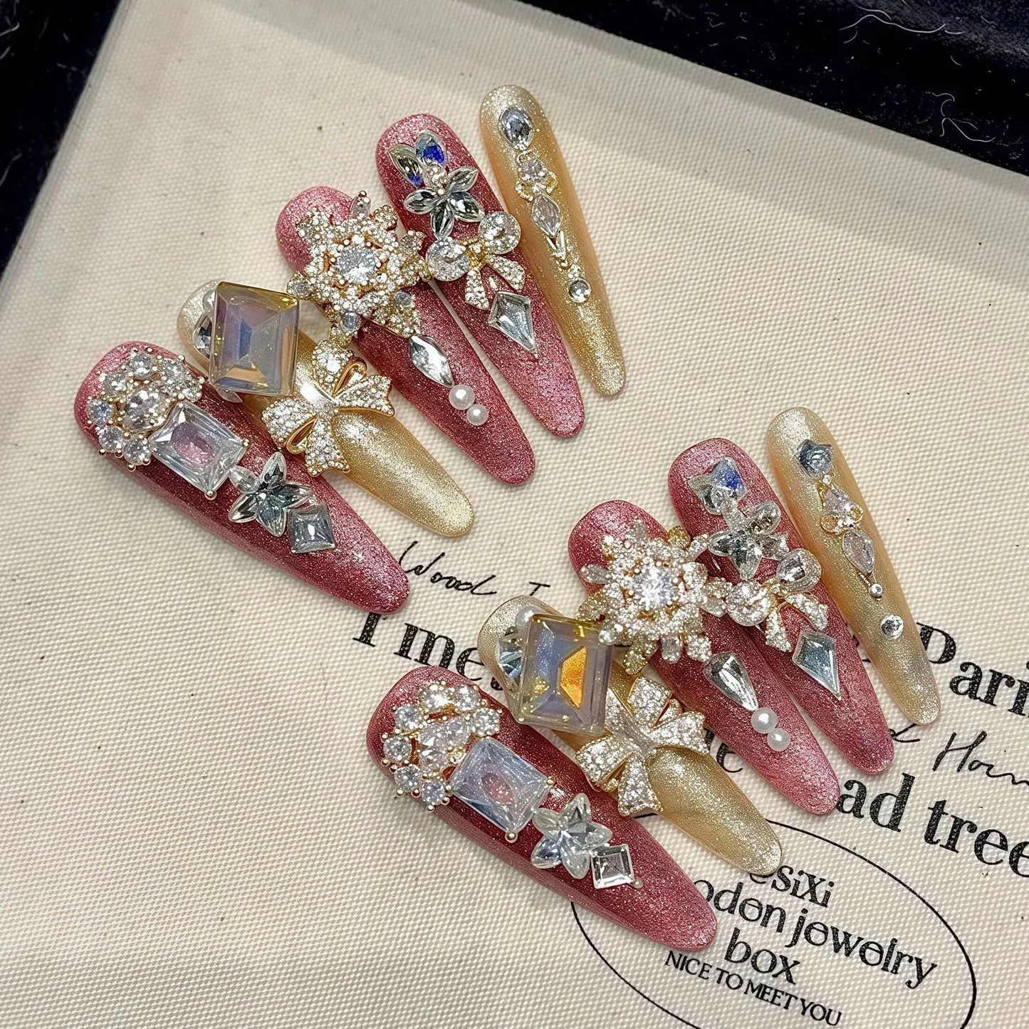 French Romantic Art Handmade butterfly Blue Rose Nail Art Piece Detachable Wearing Nails Press on Nails