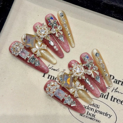 French Romantic Art Handmade butterfly Blue Rose Nail Art Piece Detachable Wearing Nails Press on Nails