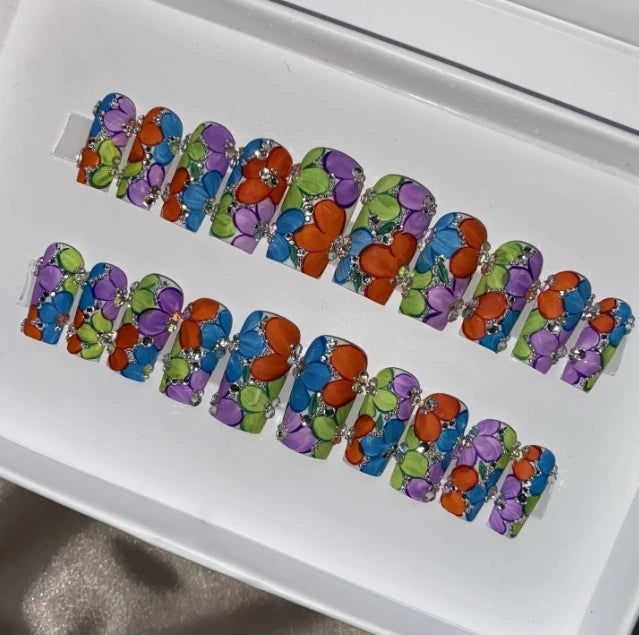 Exclusive Elegant French Design Private Label Short Matte Handmade Press Nails Fake Full Cover Rhinestone Acrylic Artificial