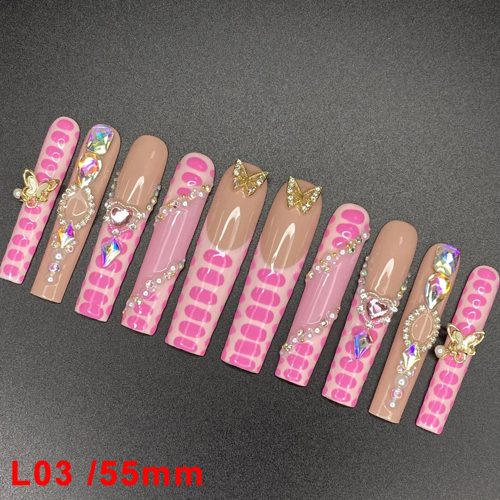 Wholesale Best Quality Durable Acrylic Handmade False Press on Nails 10PCS Luxury Long Ballerina Artificial Fingernail with Glue