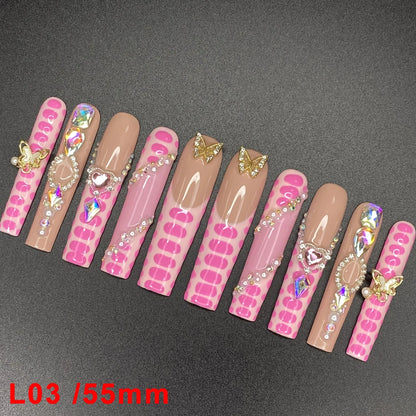 Wholesale Best Quality Durable Acrylic Handmade False Press on Nails 10PCS Luxury Long Ballerina Artificial Fingernail with Glue