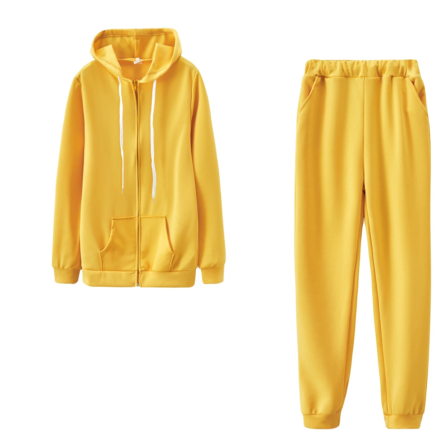 Fashion Trend Solid Color Plus Fleece Sports Color Sweater Two-piece Sets