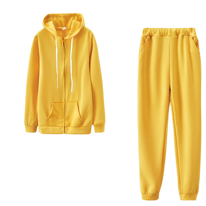 Fashion Trend Solid Color Plus Fleece Sports Color Sweater Two-piece Sets