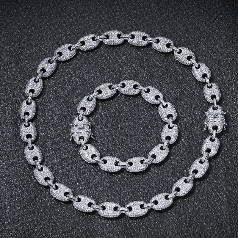 16"-30" Cubic Zirconia Solid Coffee Beans Pig Nose Link Chain Necklace