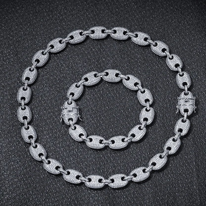 16"-30" Cubic Zirconia Solid Coffee Beans Pig Nose Link Chain Necklace