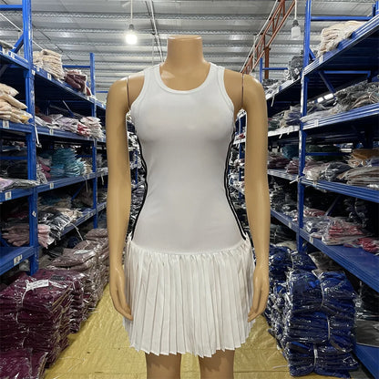 Ribbed Pleated Skirt Mini Dresses