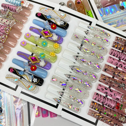 Wholesale Best Quality Durable Acrylic Handmade False Press on Nails 10PCS Luxury Long Ballerina Artificial Fingernail with Glue
