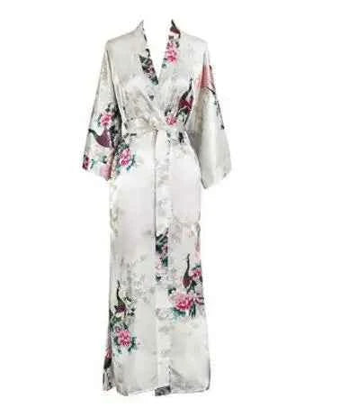 Long Robe Print Flower Peacock Kimono Bathrobe Sleepwear