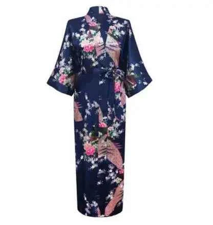 Long Robe Print Flower Peacock Kimono Bathrobe Sleepwear