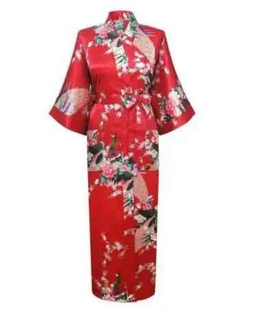 Long Robe Print Flower Peacock Kimono Bathrobe Sleepwear
