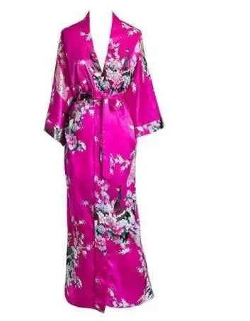 Long Robe Print Flower Peacock Kimono Bathrobe Sleepwear