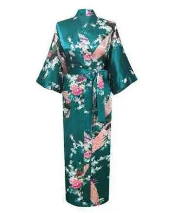 Long Robe Print Flower Peacock Kimono Bathrobe Sleepwear