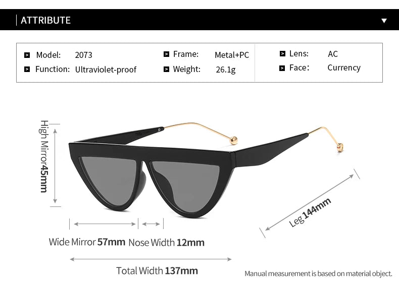 Samjine Cat Eye Designer Narrow Frame Flat Top Shades