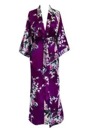 Long Robe Print Flower Peacock Kimono Bathrobe Sleepwear