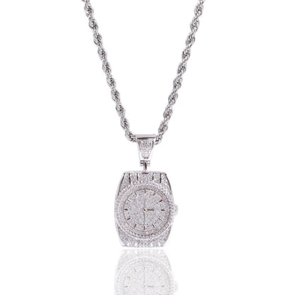AAA CZ Stones Wristwatch Watch Shape Pendants Necklace Gold Color with Cuban Chain